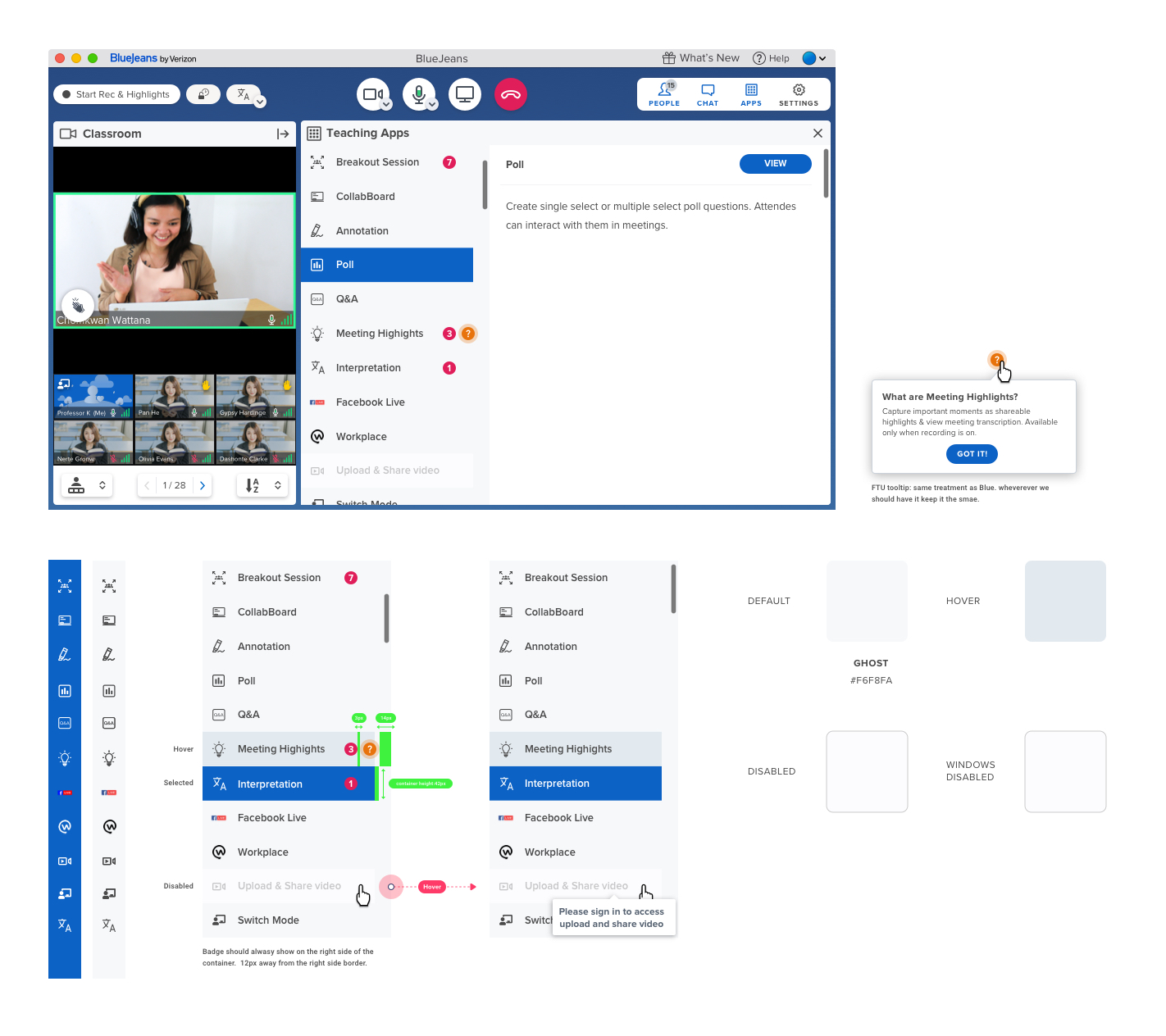 App panel design — teaching applications